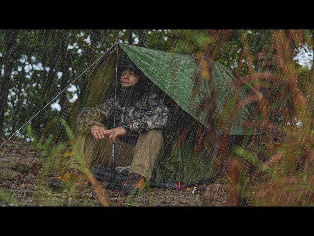 One night alone in the forest with heavy rain [Solo Camping / ASMR]