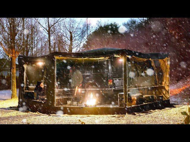 Camping in the Snow | Cozy car camping in winter with snow outside the window | Diesel Heater