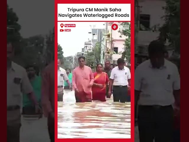 Tripura CM Manik Saha Navigates Waterlogged Roads in Agartala Amidst Heavy Rainfall