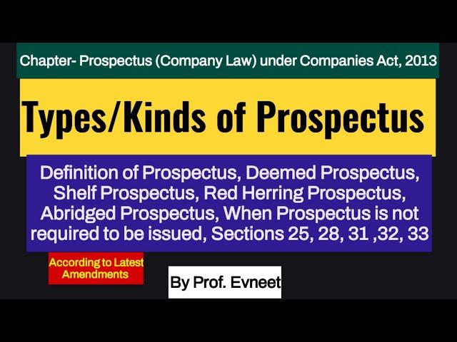 Types of Prospectus in Company law 2013| Deemed Prospectus|Shelf Prospectus| Red Herring Prospectus