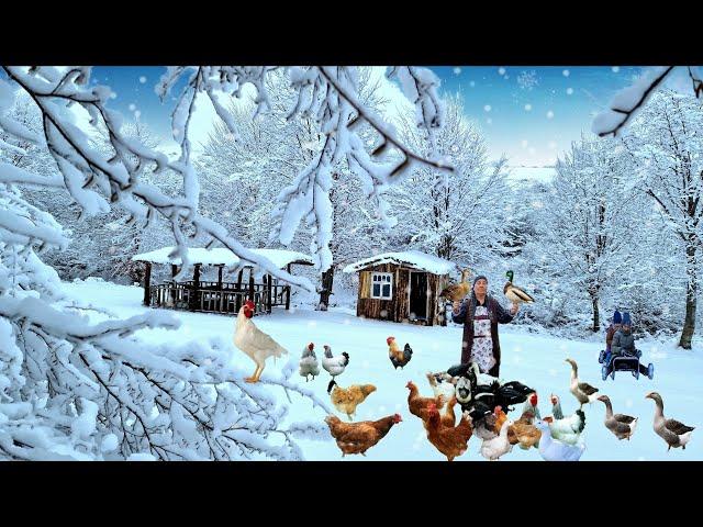 It is snowing in the Mountain Village. Cooking Roast Duck with Potatoes. @Kənd Dadı|A taste village