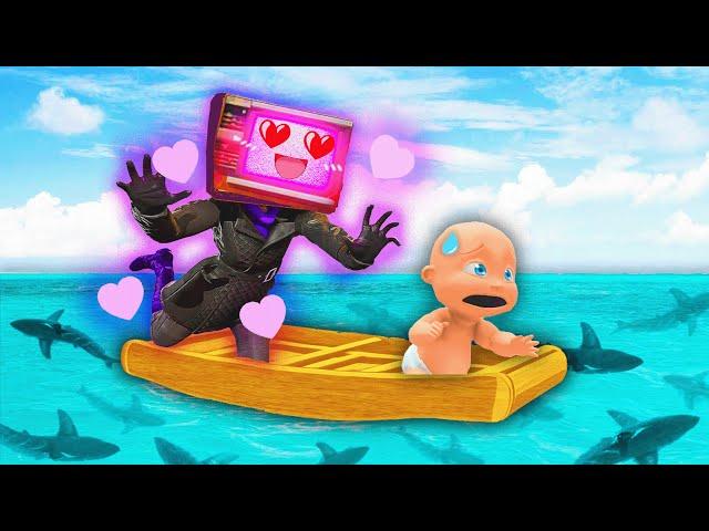 Baby STUCK on a RAFT with TITAN TV WOMAN!