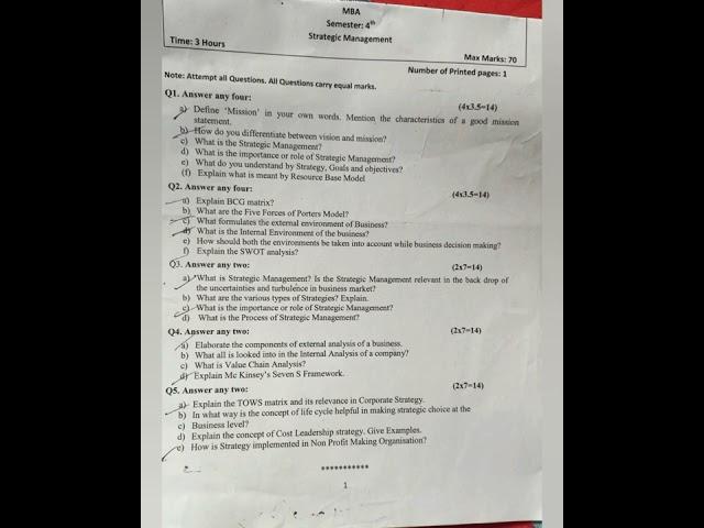 strategic management , question paper of MBA |strategic management |MBA|#shorts