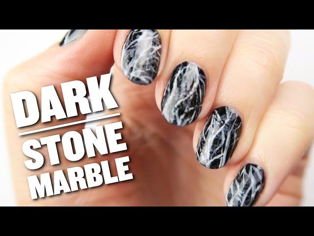 Dark Stone Marble Nail Art Design