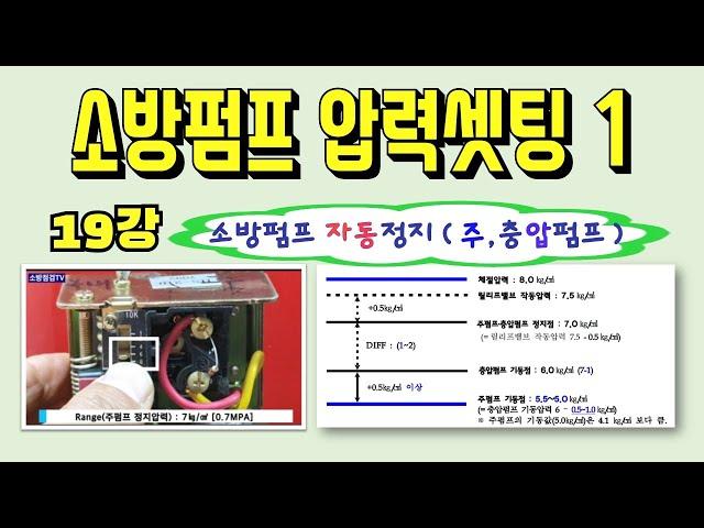 19강) 펌프 압력셋팅 방법(자동정지 - 주, 충압펌프)/ 소방펌프 자동정지 압력셋팅 방법/기동용수압개폐장치의 정의 및 종류/ 펌프자동정지 시퀜스/기동용수압개폐장치의 정의 및 종류