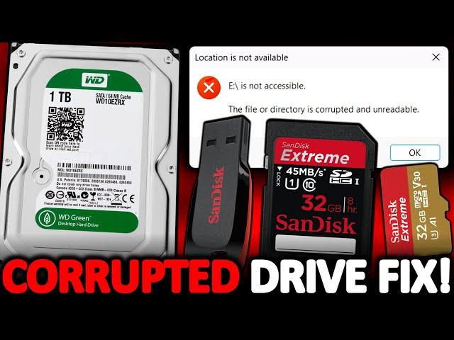 HOW TO FIX CORRUPTED HDD/USB/SD (The File Or Directory Is Corrupted Or Unreadable) Windows 8/10/11!