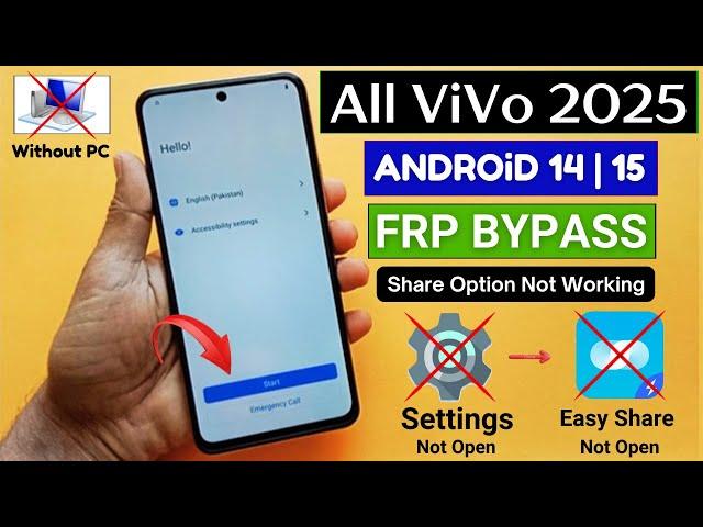 All Vivo 2025 Android 14/15 Frp Unlock/Bypass Google Account Lock - Settings Not Open | Without PC