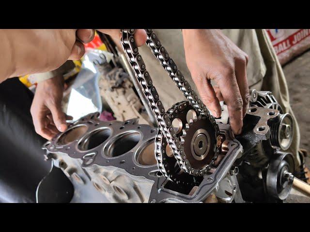 Nissan twin cam 16valve engine timing chain installed - Nissan 16valve efi engine timing mark