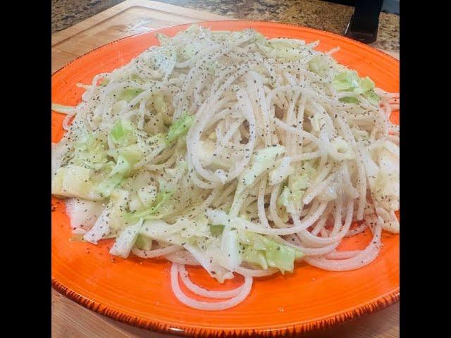 One Skillet Pasta with Crunchy Cabbage! All Season Recipe for under 5 minutes!  Under $10 dollars!