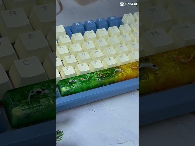 Green and yellow keycap, spacebar koi fish keycap.                     #keycaps #resin #space #koi