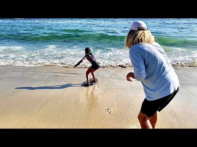 Professional Skateboarder Sky Brown Tries Skimboarding for the First Time!