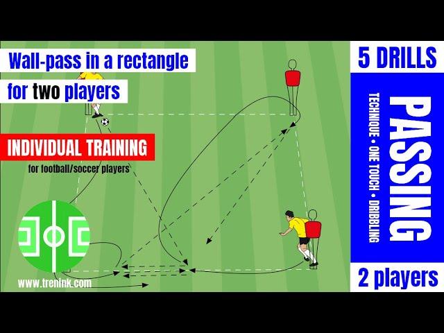 Wall-pass in a rectangle for two football players | individual football/soccer training | U8-U15