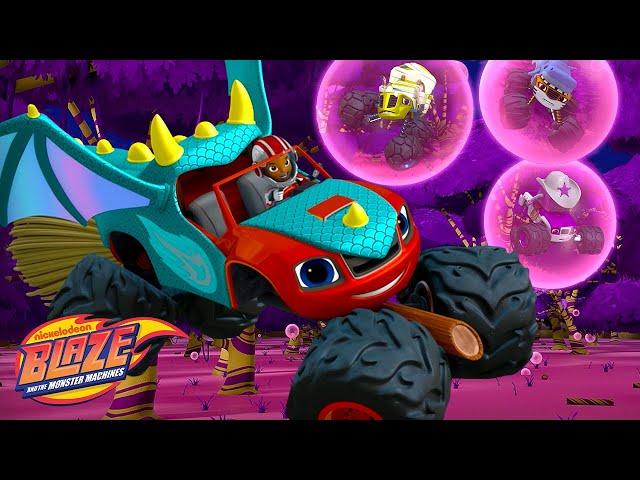 Blaze Rescues Monster Machines in Halloween Costumes!  w/ AJ | Blaze and the Monster Machines