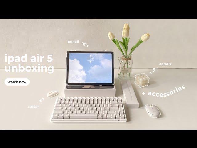 ipad air 5 unboxing  apple pencil + accessories & setup | starlight