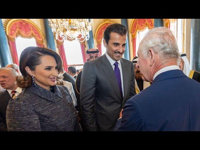 Emir of Qatar Sheikh Tamim Bin Hamad Al-Thani and His Wife at King Charles lll coronation ceremony