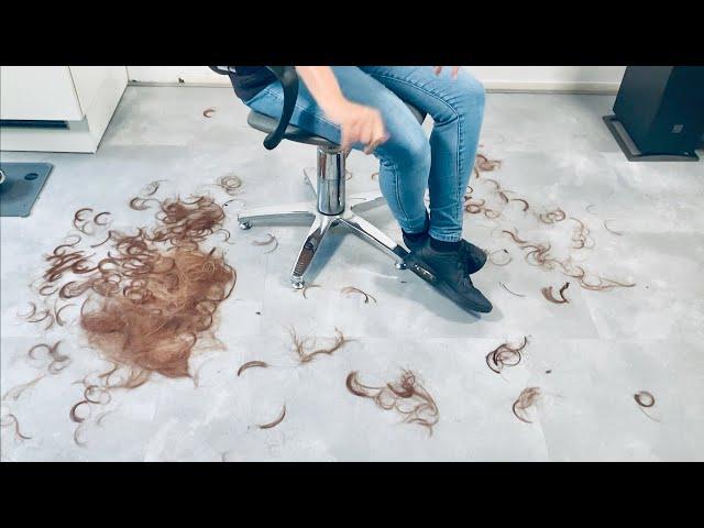 Makeover haircut! From long to a creative short hairstyle!  Check out all the hair on the floor...