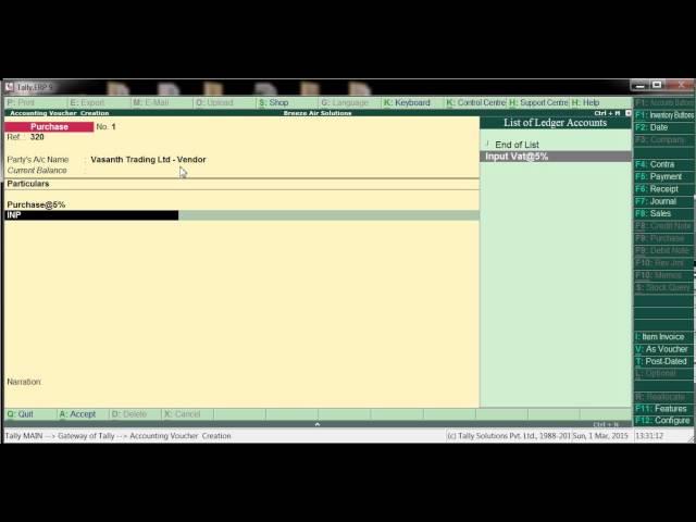 Tally erp.9 - Input & Output Tax Transactions, Purchase & Sales Entry