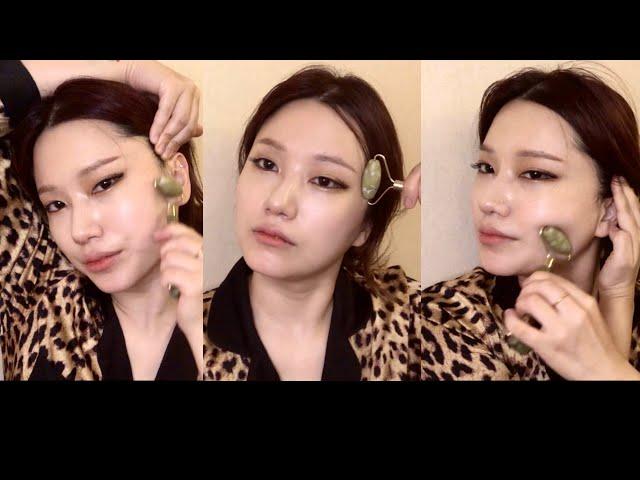  CC) HOW TO USE JADE ROLLER, 페이스 롤러 마사지，刮痧美容