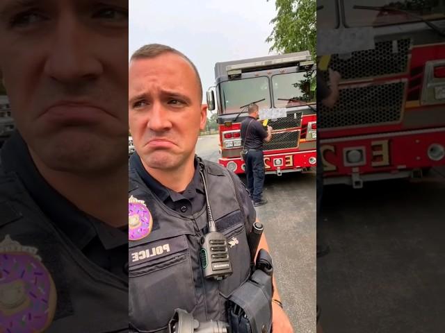 Cop Pranks Firefighter by Giving Him Ticket - Hilarious Reaction!  #shorts