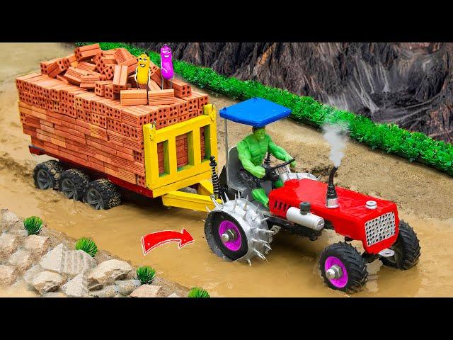 Diy making Trolley Heavy Truck full of Bricks loading | Tractor is stuck in the mud | @Sunfarming