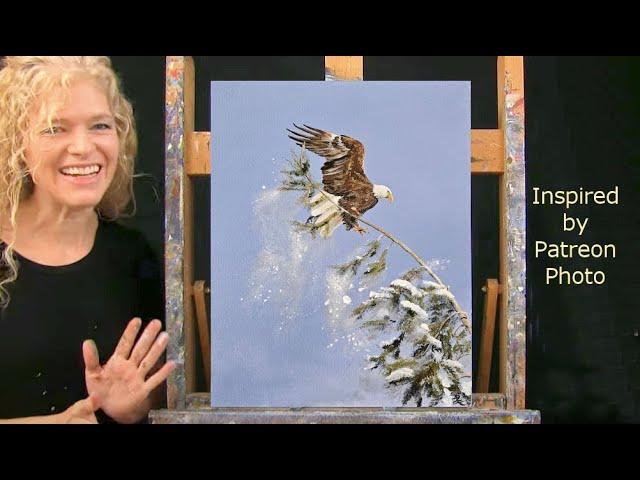 EAGLE LANDING - Learn How to Draw and Paint with Acrylics- Easy Art Tutorial- Paint and Sip at Home