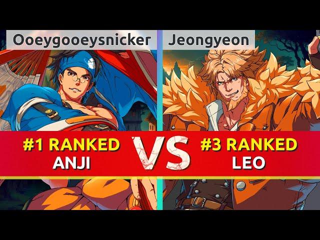 GGST ▰ Ooeygooeysnicker (#1 Ranked Anji) vs Jeongyeon (#3 Ranked Leo). High Level Gameplay