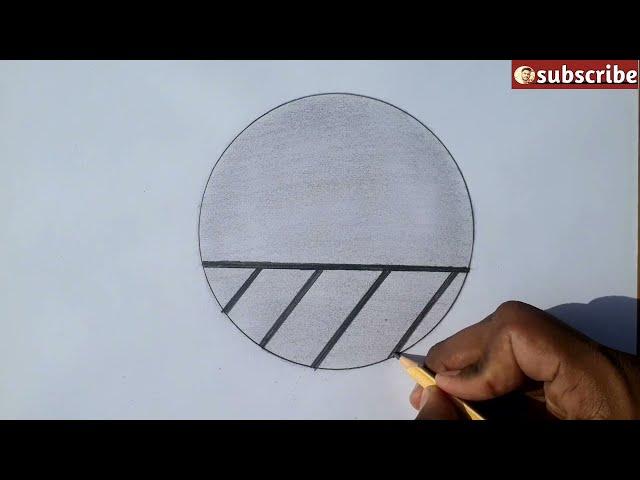 Moonlight drawings - circle drawing - easy circle drawing - easy circle scenery - pencil drawings