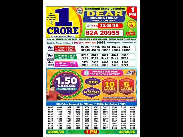 Nagaland lottery result today 1pm  30/05/2025 -  morning Nagaland State Lottery Result Pdf.