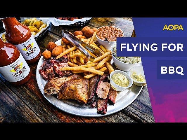 We flew to a barbecue restaurant at an airport