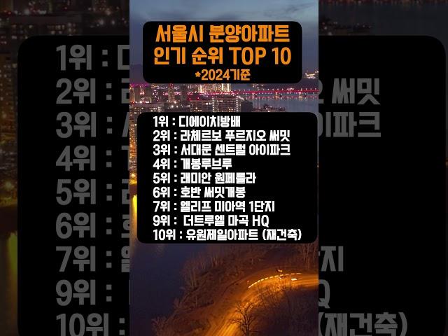 2024년 서울시 분양아파트 인기 순위 TOP 10