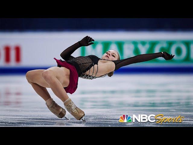 Trusova attempts five quads in valiant free skate, vaults from 12th to podium at worlds | NBC Sports