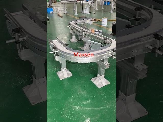 Maxsen W175  plastic flexible chain conveyor 90 ° and 180° curved running conveyor testing
