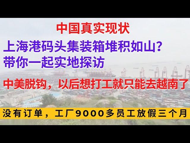 上海港码头集装箱堆积如山？带你一起实地探访，中美脱钩，以后想打工就只能去越南了？没有订单， 工厂9000多员工被放假三个月