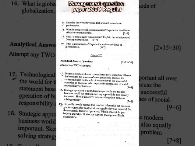 Management question 2080 BBS 1st year . #bbs #businessstatistics #class #firstyearexam #exam #nepal