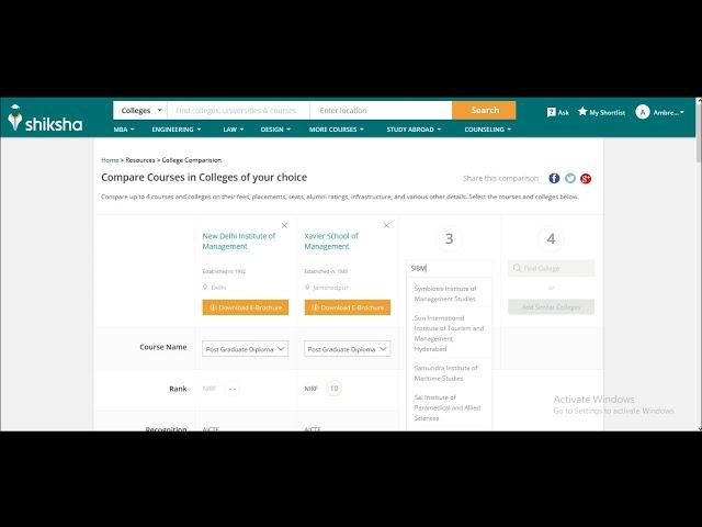 College Comparison Tool- Shiksha.com