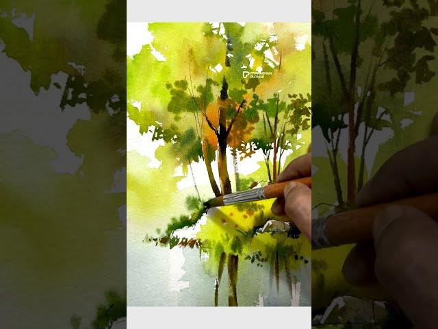 How to paint easy trees in watercolor |  watercolor demo by prakashanputhur