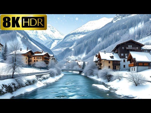 Walking in Heavy Snowfall in Zermatt Switzerland | 8K HDR video