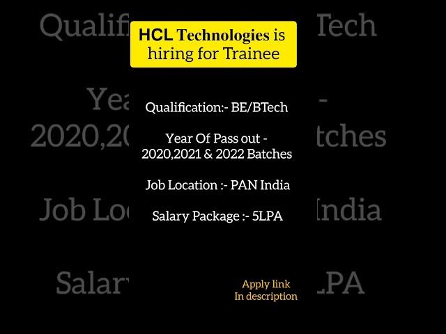 HCL Recruitment 2023 hcl is hiring for Trainee #reels #jobs2023 #itjobs