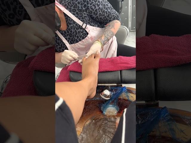 Pedicure day on long toe nails with conversion