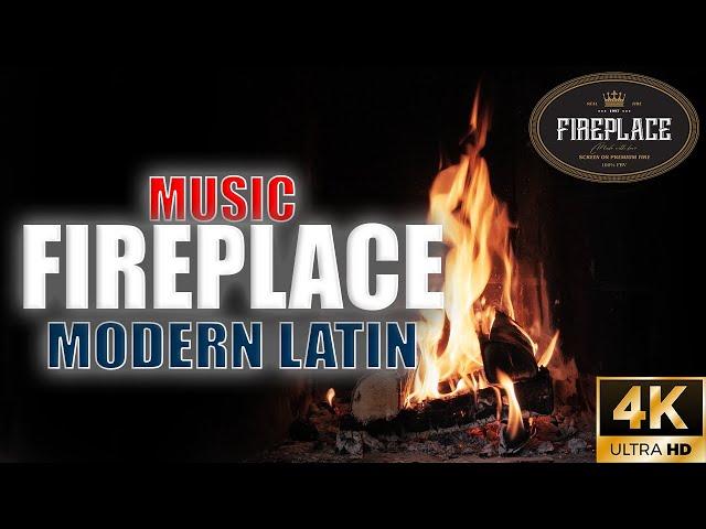 Modern Latin with vocals Music Fireplace | Burning & crackling fire sounds | Premium | Ultra HD 4K.