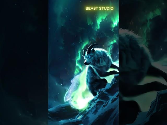 Mystical Horned Wolf Howling Under the Aurora Lights