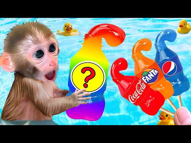 BonBon Bebê Macacos Descobre Gelatina Misteriosa e Coca-Cola ou Pepsi na Piscina-BonBon Em Português