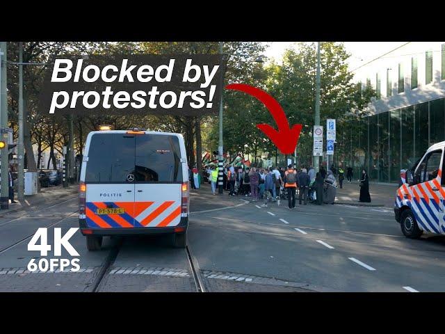 Chaos due to protest march! |  HTM Line 17 |  The Hague | 4K Tram Cabview | Siemens Avenio