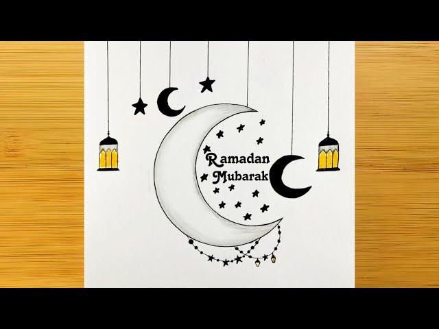 Ramadan Kareem Drawing || How to draw a Moon easy || Ramadan Art