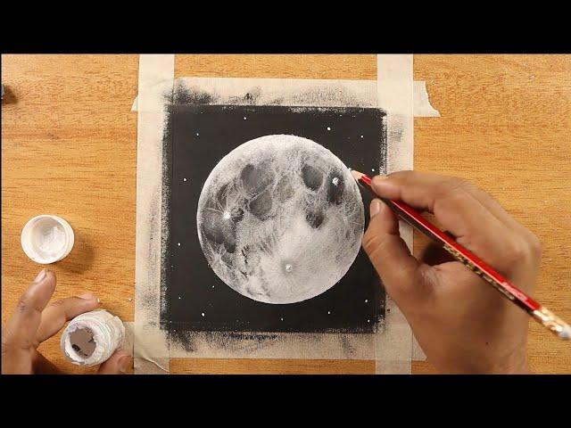 How to draw realistic moon using masking tape with oil pastel - easy oil pastel moonlight panting