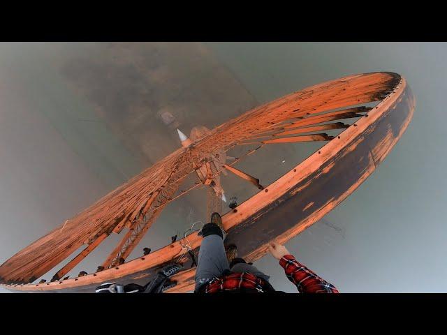 UNCUT - 50 meters BASE jump from steampunk wind turbine