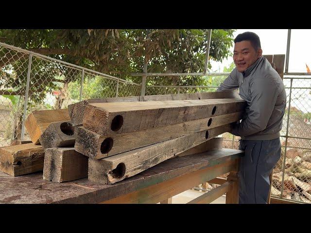 Making a Colossal Wooden Furniture Set from Salvaged Cargo Beams. Woodworking Skill