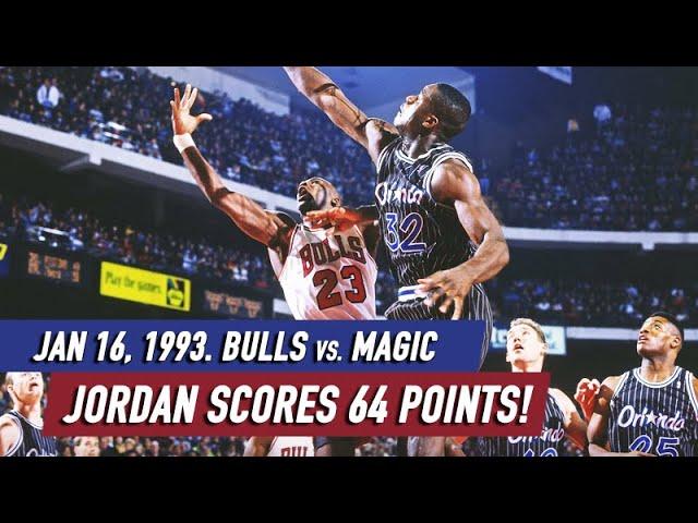 Throwback NBA Jan 16, 1993. Bulls vs Magic Full game highlights. Jordan 64 points, Shaq 29 pts HD