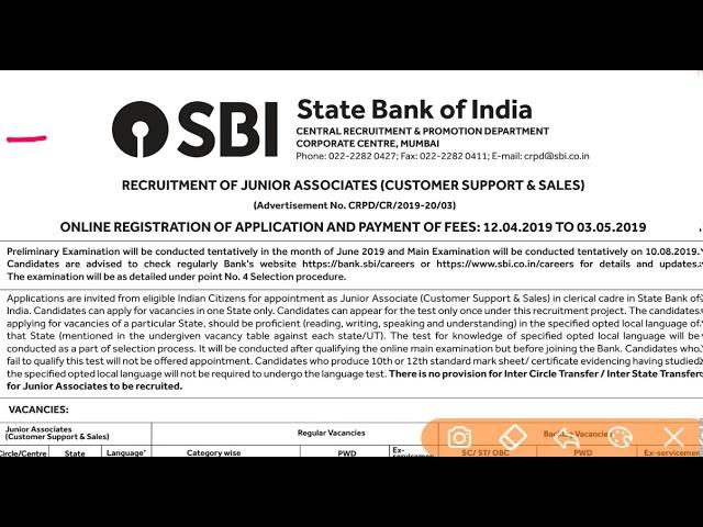 SBI Clerk Vacancies Out 2019|State Bank of India Recruitement 2019|Apply Now