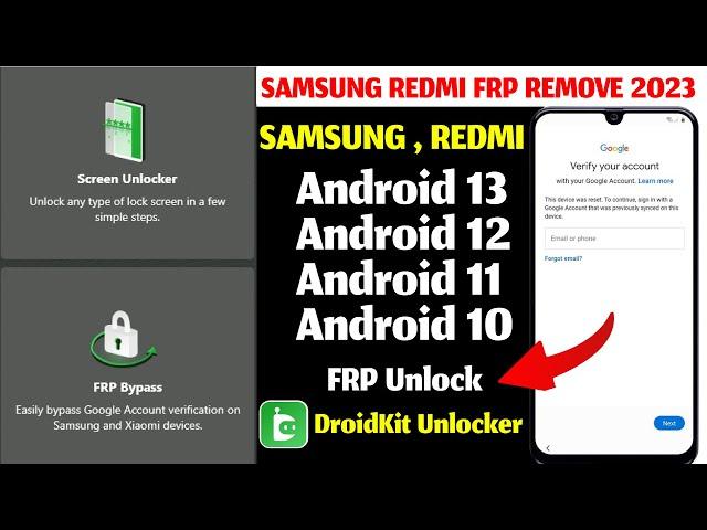 100% Samsung | Redmi | Mi FRP Bypass Android 11/12/13 | DroidKit Google Account All Redmi/Samsung